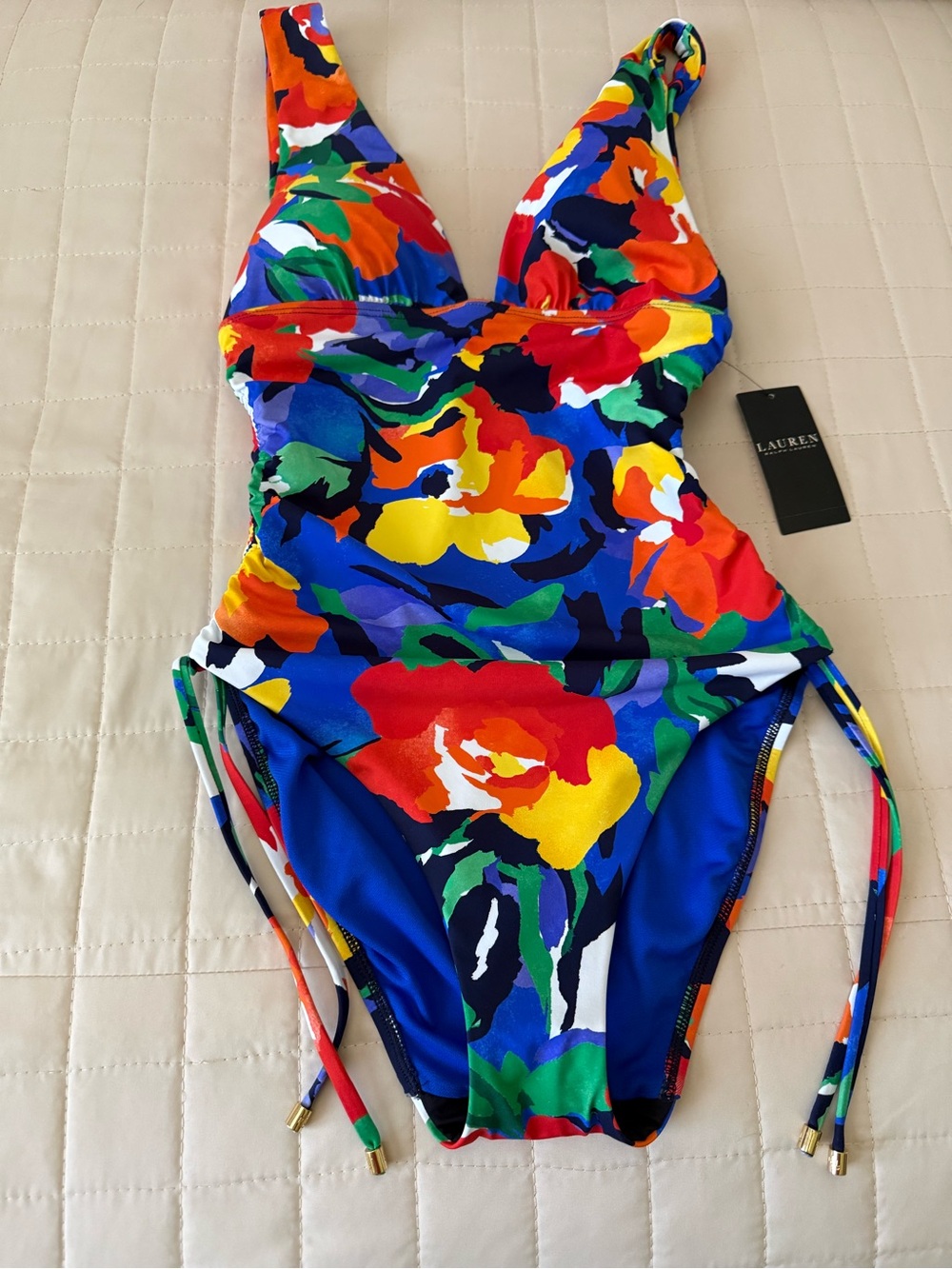 Ralph Lauren Multicolor Floral One-Piece Swimsuit. Size 8.